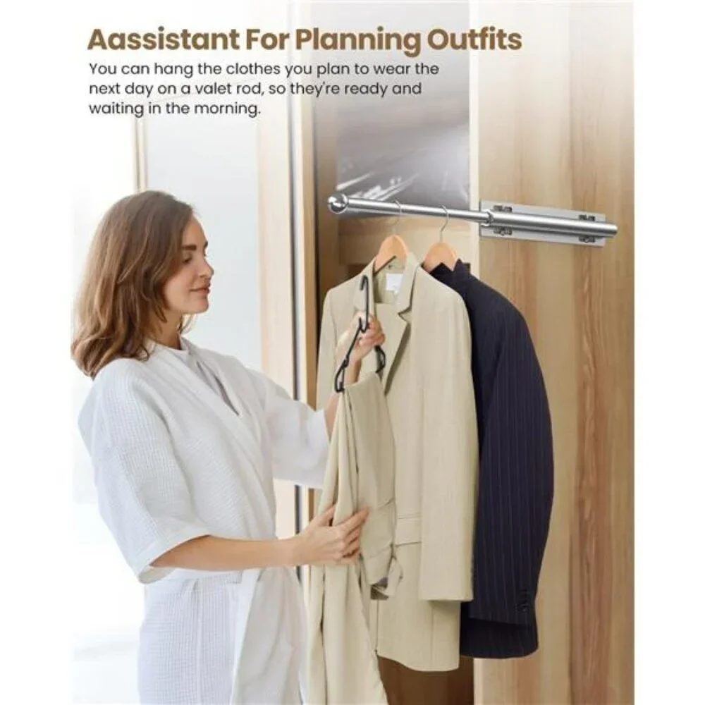 Closet valet rod pull out retractable clothing hanger rod organizer for clothes